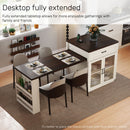 Extendable Kitchen Island With Slide Out Table And Storage Racks For 2 - 6 Person, Power Outlet, Bar, Prep Station - Creamy White / Walnut