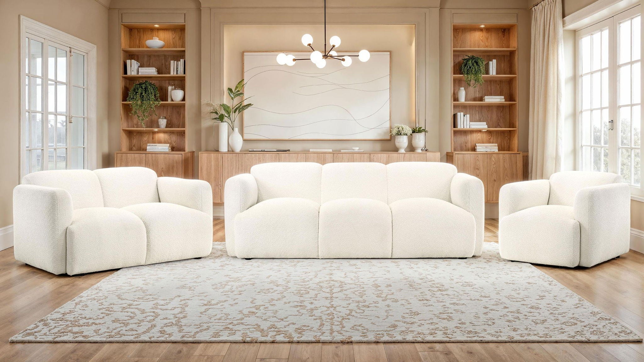 Dorset 3-piece Upholstered Round Track Arm Sofa Set White