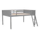 Full Size Wood Loft Bed with Ladder, ladder can be placed on the left or right, Gray