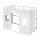 Twin Size House Loft Bed With Ladder-White