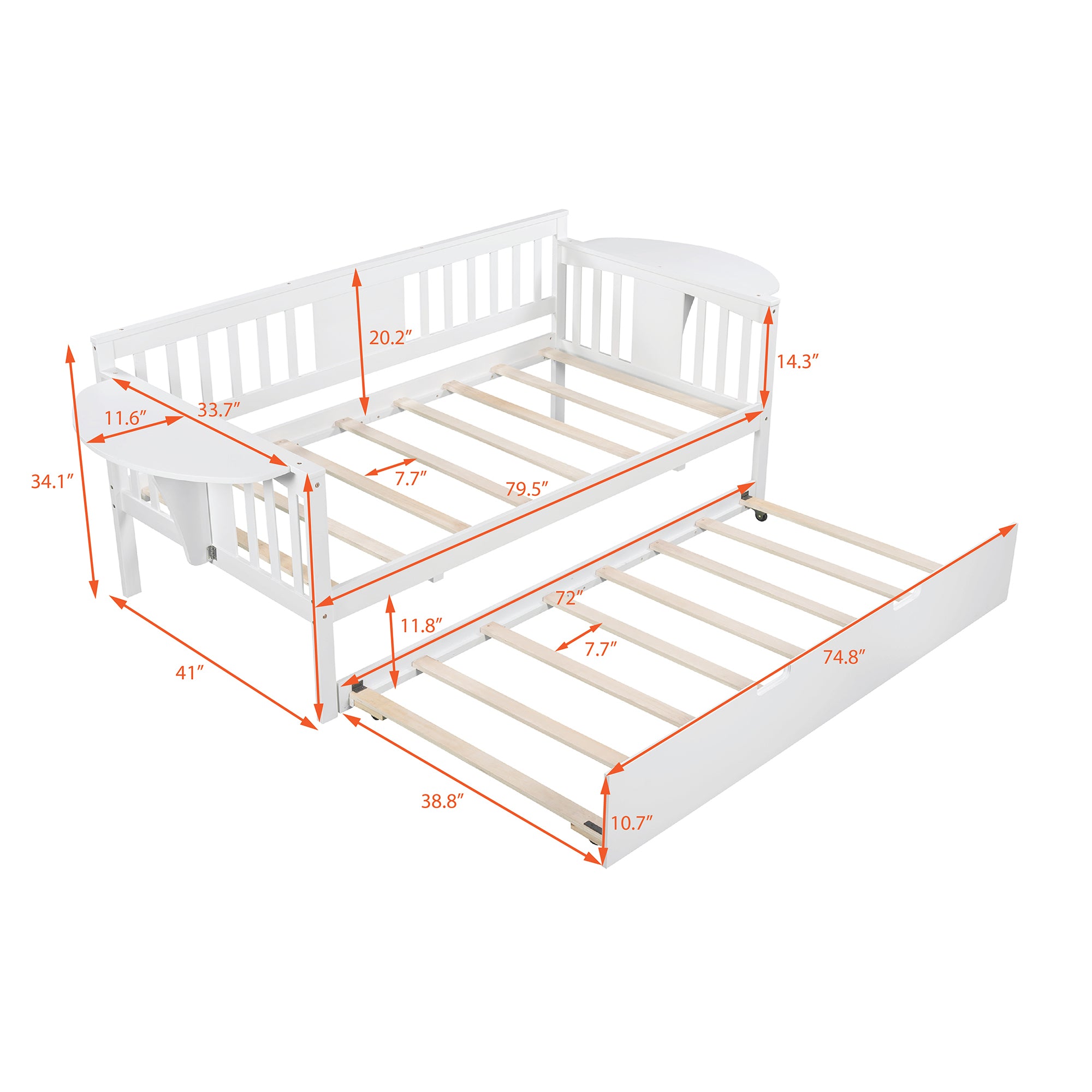 Twin Wooden Daybed with Trundle Bed  , Sofa Bed for Bedroom Living Room, White - Atlantic Fine Furniture Melbourne FL