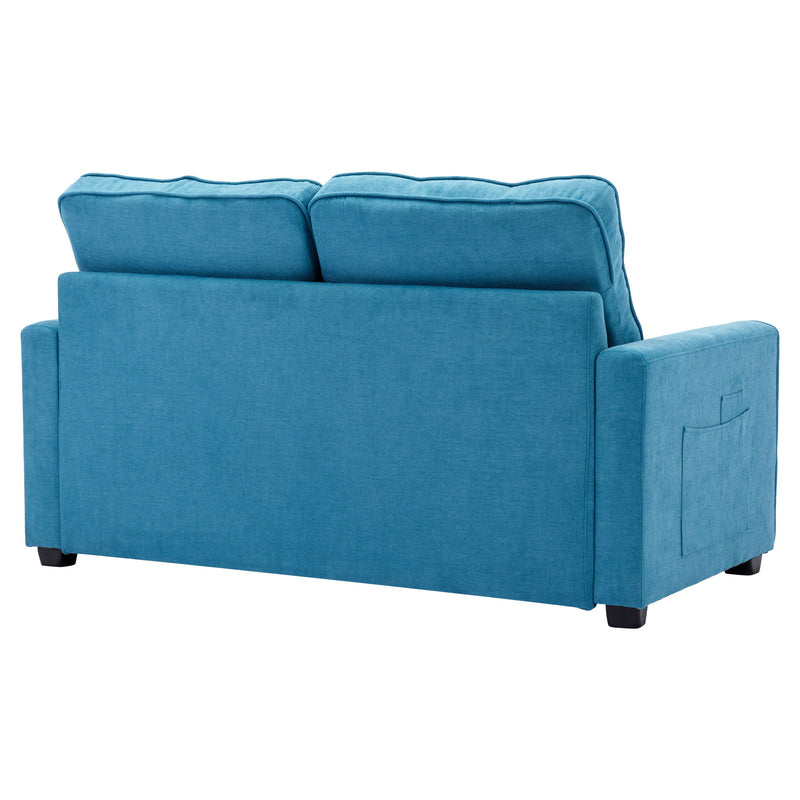 Loveseat Sofa With Pull-Out Bed Modern Upholstered Couch With Side Pocket For Living Room Office