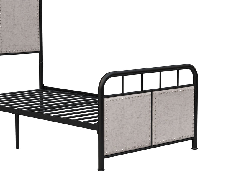 Twin Size Linen Upholstered Platform Metal Bed Frame With Fabric Headboard And Footboard - Brown