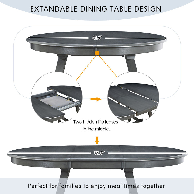 5 Piece Wood Dining Table Set With Extendable Round Table And 4 Chairs