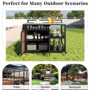 Outdoor Kitchen Island With Storage, Cooking Station, Grill Cart, Foldable Tabletop, And Bottle Opener - Dark Brown