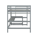 Full Loft Bed with Built-in Desk, Ladder Platform, Ladders, Guardrails,Grey