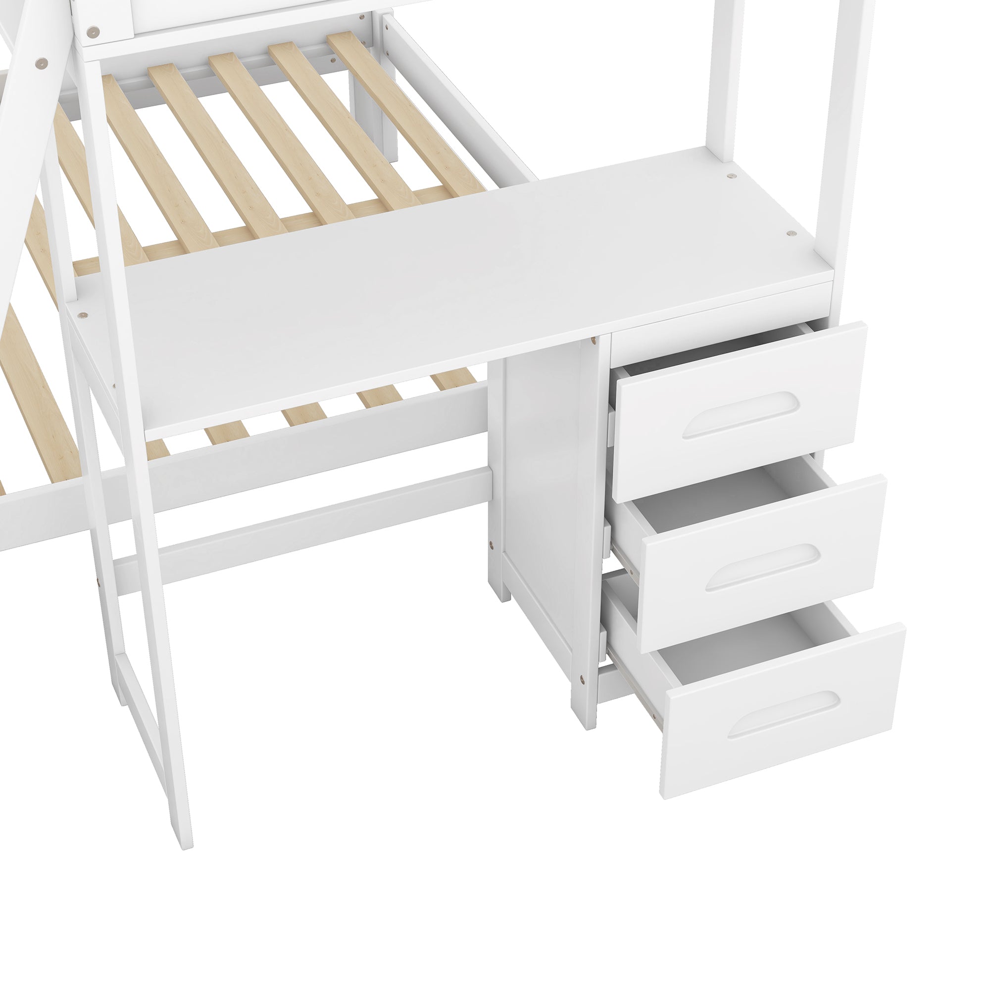 Twin over Full Bunk Bed with Built-in Desk and Three Drawers,White - Atlantic Fine Furniture Melbourne FL