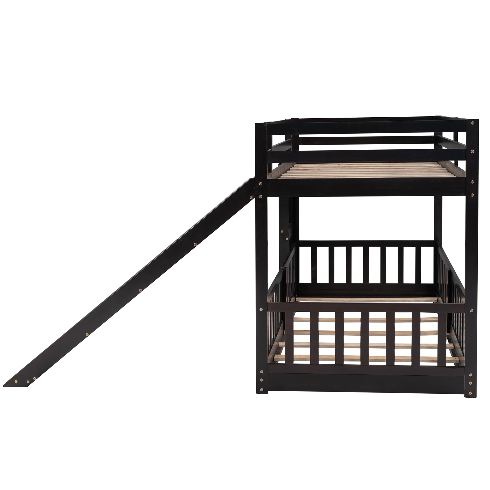 Twin Over Twin Bunk Bed with Slide and Ladder, Espresso（Old SKU:LP000009AAP）