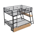 Full Size Bunk Bed With Built In Desk, Light, And 2 Drawers - Black