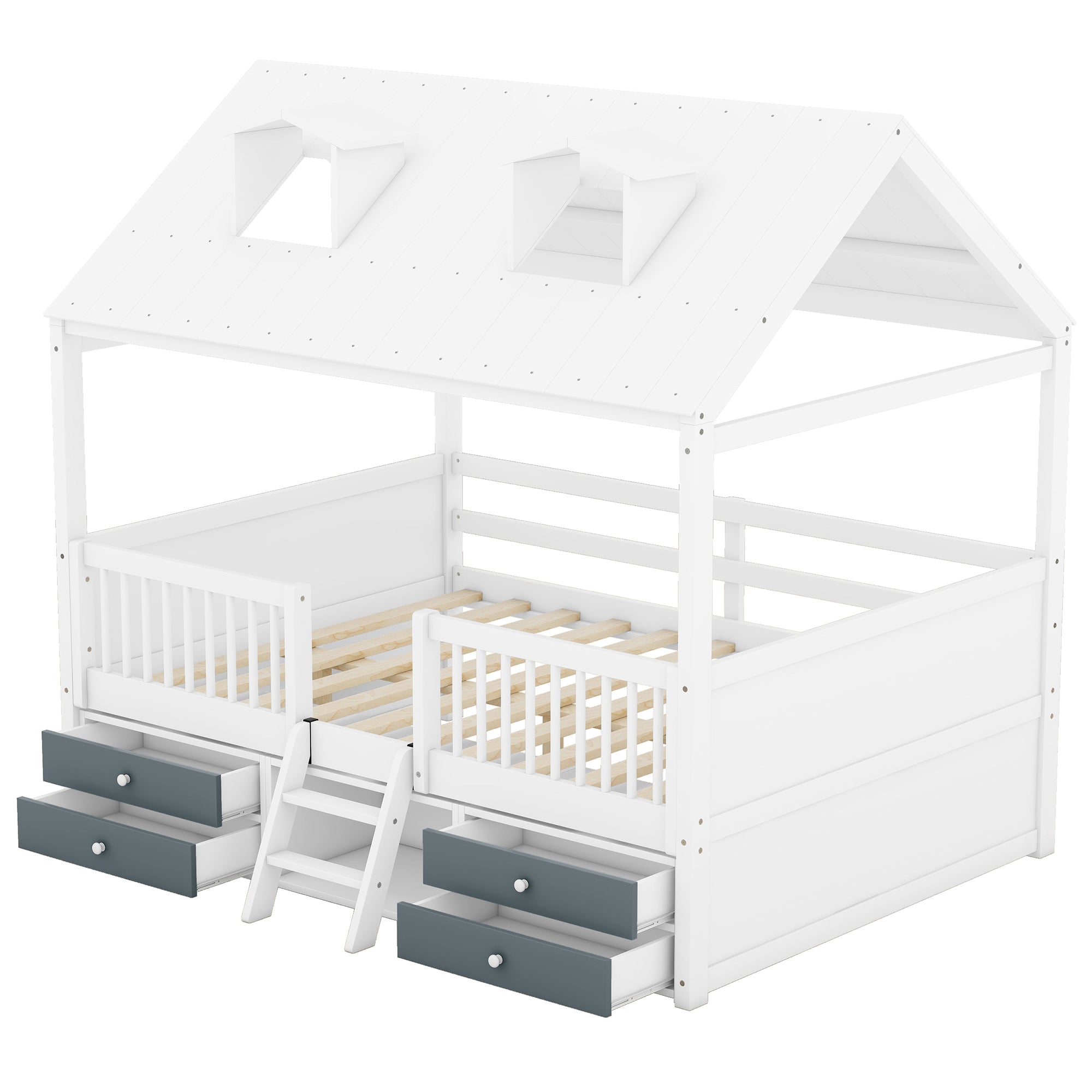 Full Size Wood Bed House Bed Frame,White - Atlantic Fine Furniture Melbourne FL
