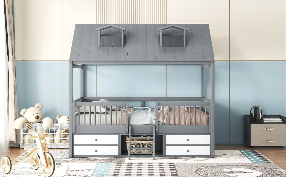 Full Size Wood Bed House Bed Frame,Gray - Atlantic Fine Furniture Melbourne FL