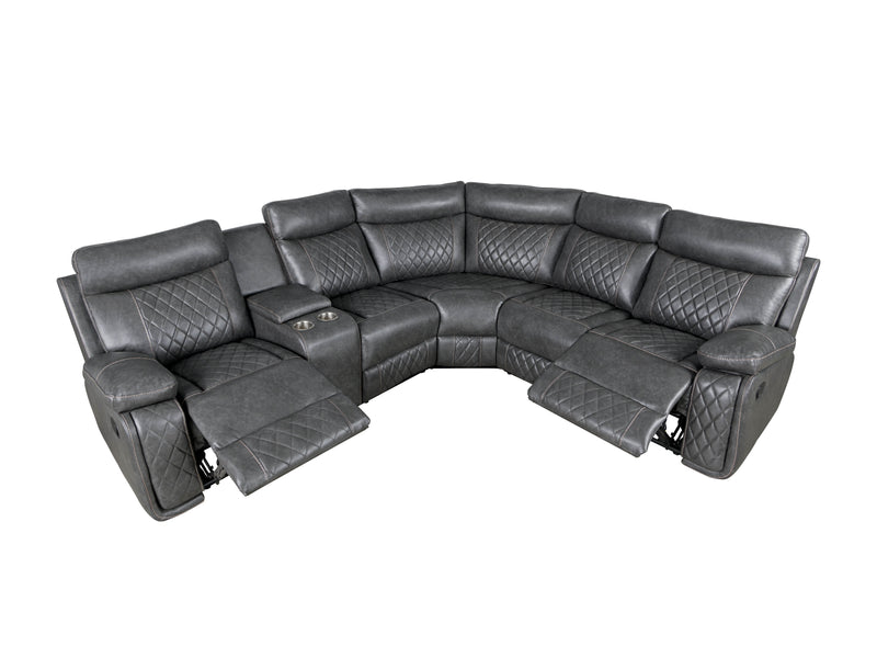 Home Theater Seating Manual Recliner With Cup Holder, Hide-Away Storage PU Reclining Sofa For Living Room, Home Theater, Gray