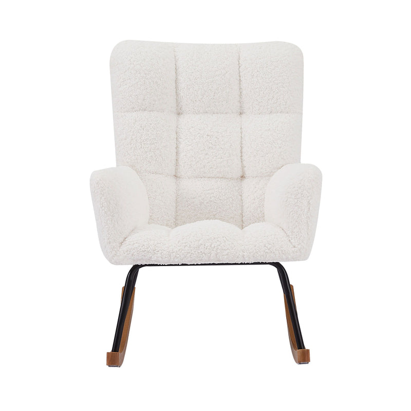 Comfy Upholstered Lounge Chair Rocking Chair With High Backrest, For Nursing Baby, Reading, Napping - Off White