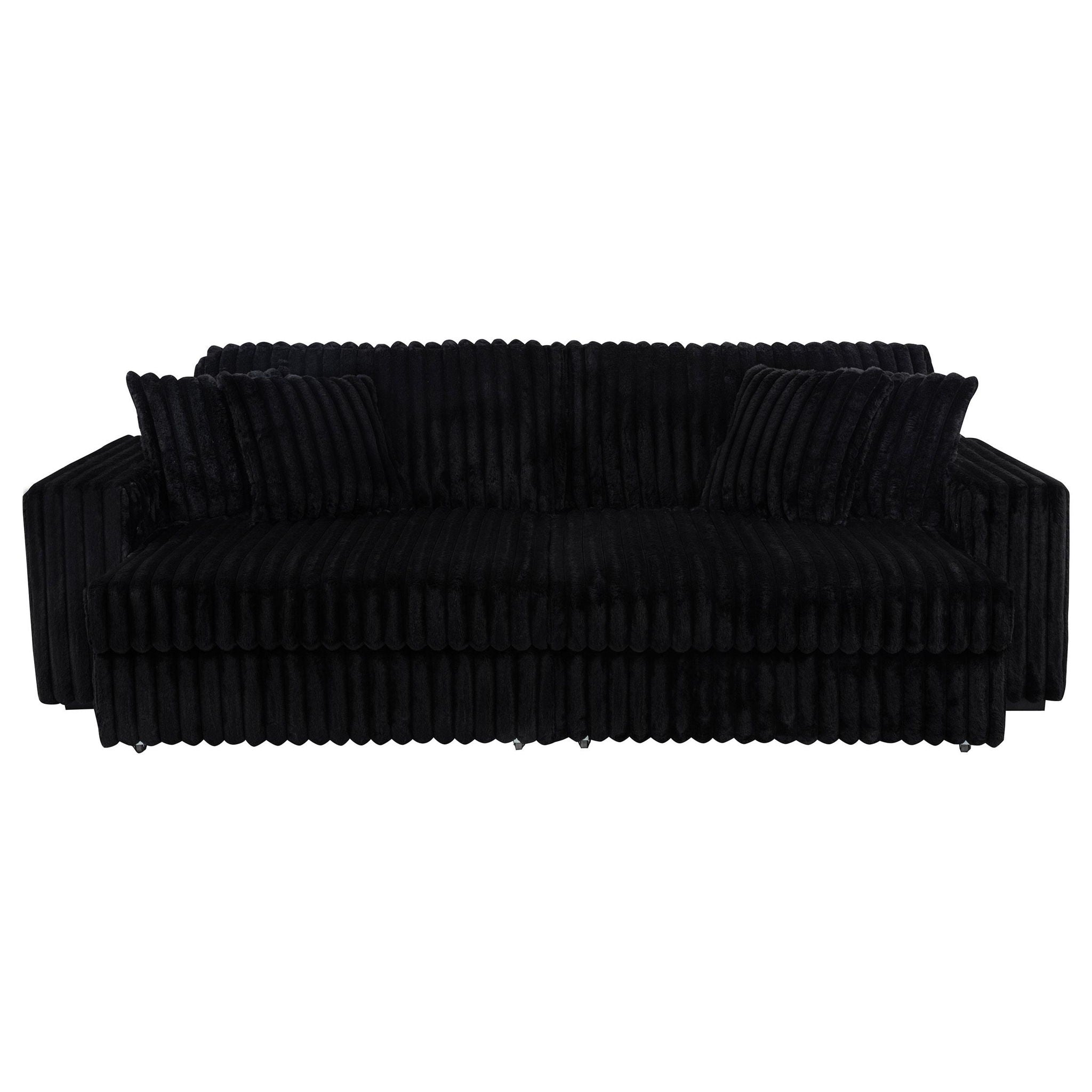 Jacana Corduroy Upholstered Dual Power Chaise Sofa Black