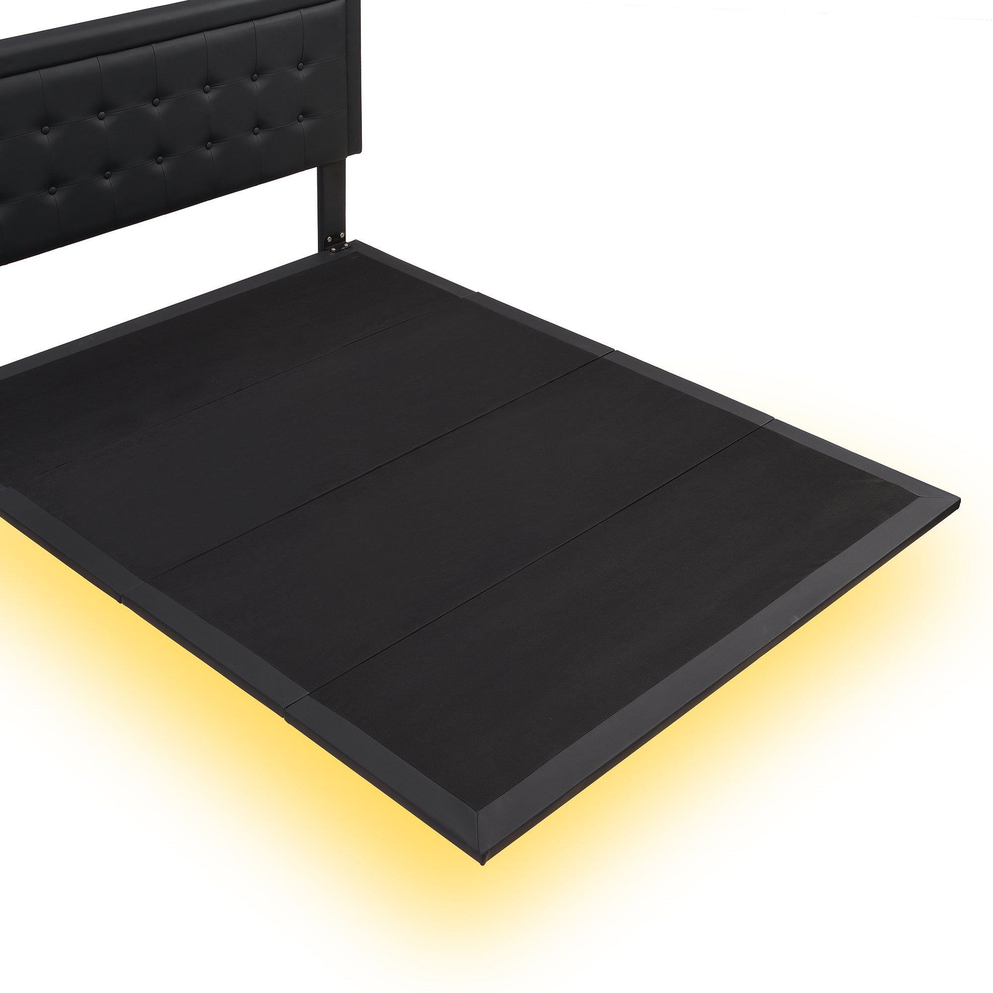 Queen Size Floating Bed Frame with Motion Activated Night Lights,Modern PU Upholstered Button Tufted Platform Bed Frame,Black - Atlantic Fine Furniture Melbourne FL