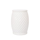 Glazed Ceramic Drum Stool Indoor / Outdoor Side Table Ceramic - White