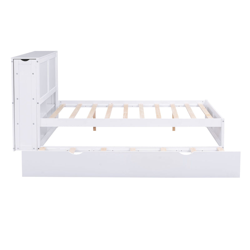 Storage Platform Bed With Pull Out Shelves And Trundle