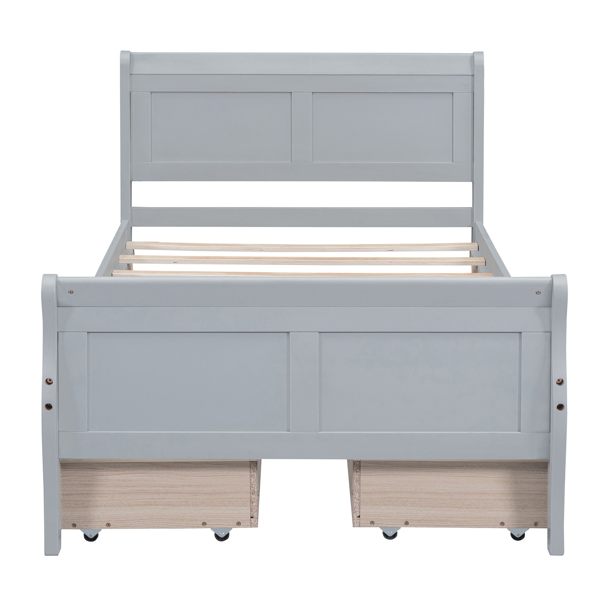 Twin Size Wood Platform Bed with 4 Drawers and Streamlined Headboard & Footboard, Gray - Atlantic Fine Furniture Melbourne FL