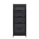 Modern Steel Display Cabinet With Glass Doors And LED Lights, 5 Tier Steel Barrister Bookcase For Home Or Office - Black