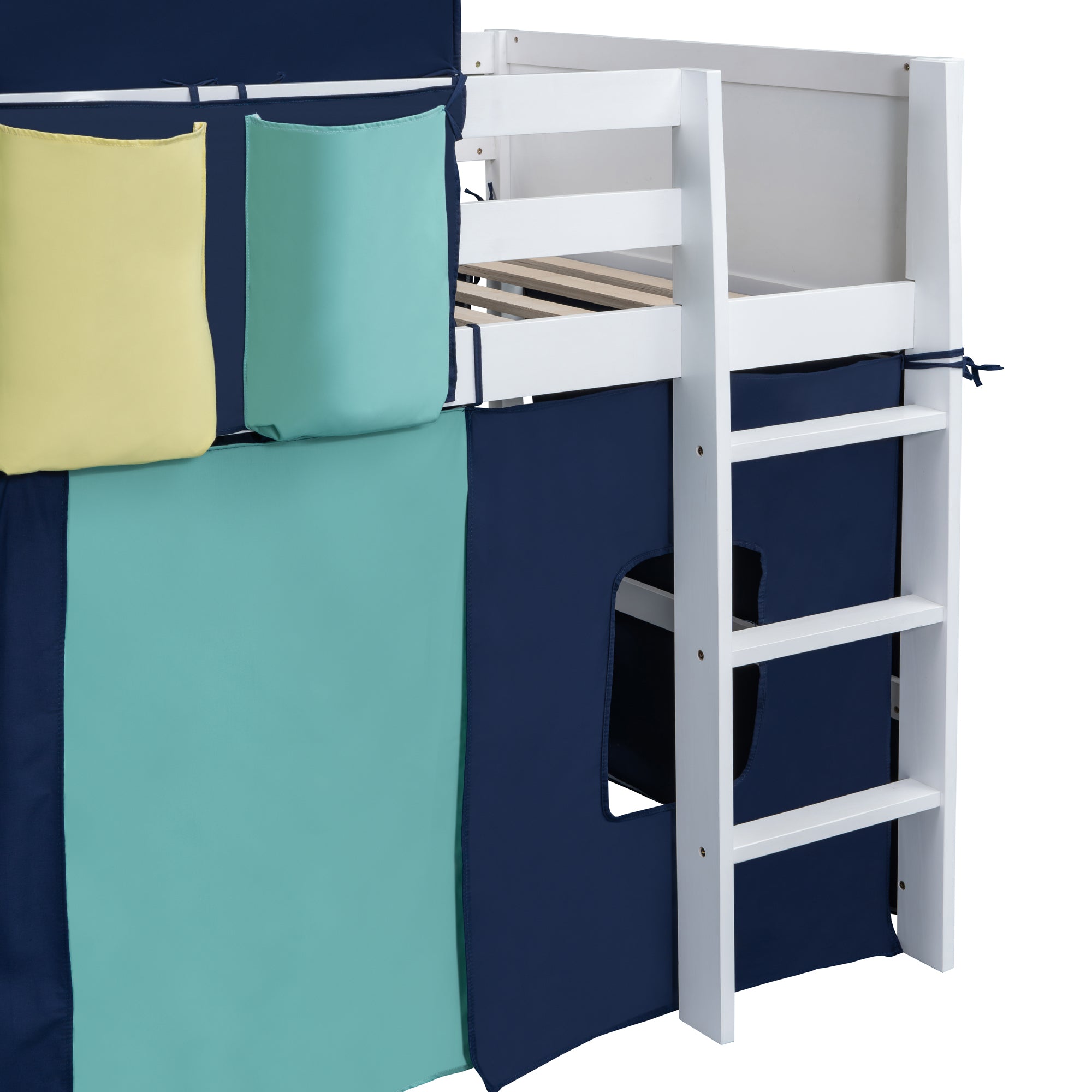 Twin Size Loft Bed with Tent and Tower  and  Three Pockets- Blue - Atlantic Fine Furniture Melbourne FL