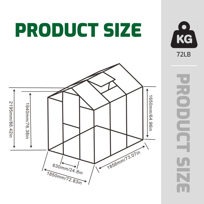 Polycarbonate Walk-In Greenhouse, Raised Base For Outdoor In All Season