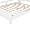 Wood Platform Bed With Built In LED Light, Storage Headboard And Guardrail