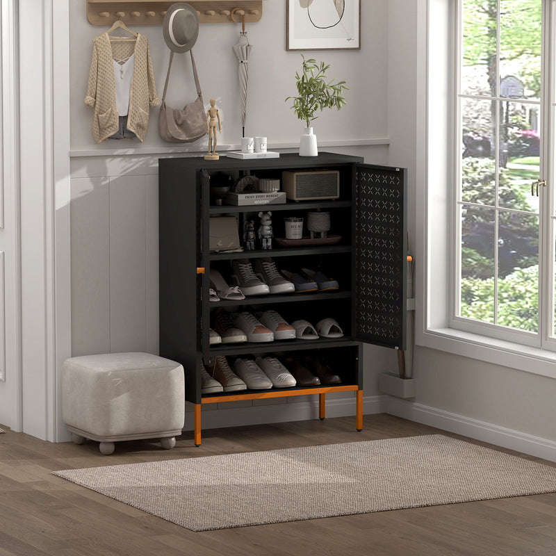 Gjg Hua - Shoe Cabinet With Ergonomic Steel Handle And Breathable Butterfly Door - Black