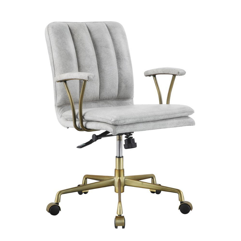 Damir - Office Chair - Vintage White Top Grain Leather & Chrome