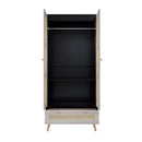 Tall Armoire Wardrobe Closet With 2 Rattan Doors & 1 Drawer, Boho Clothes Storage Cabinet With Hanging Rod For Bedroom - Natural / Black