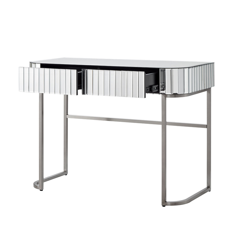 Mirrored Makeup Vanity Table With Stainless Steel Base And 2 Drawers