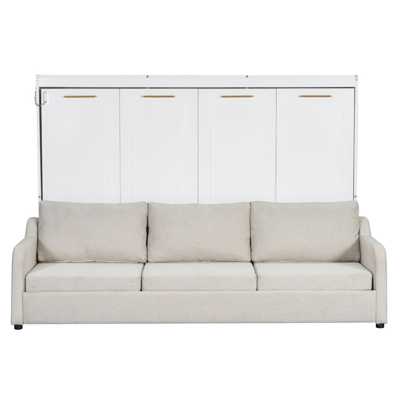 Murphy Cabinet Bed With Folding Sofa, Built In Storage Shelves And LED Light