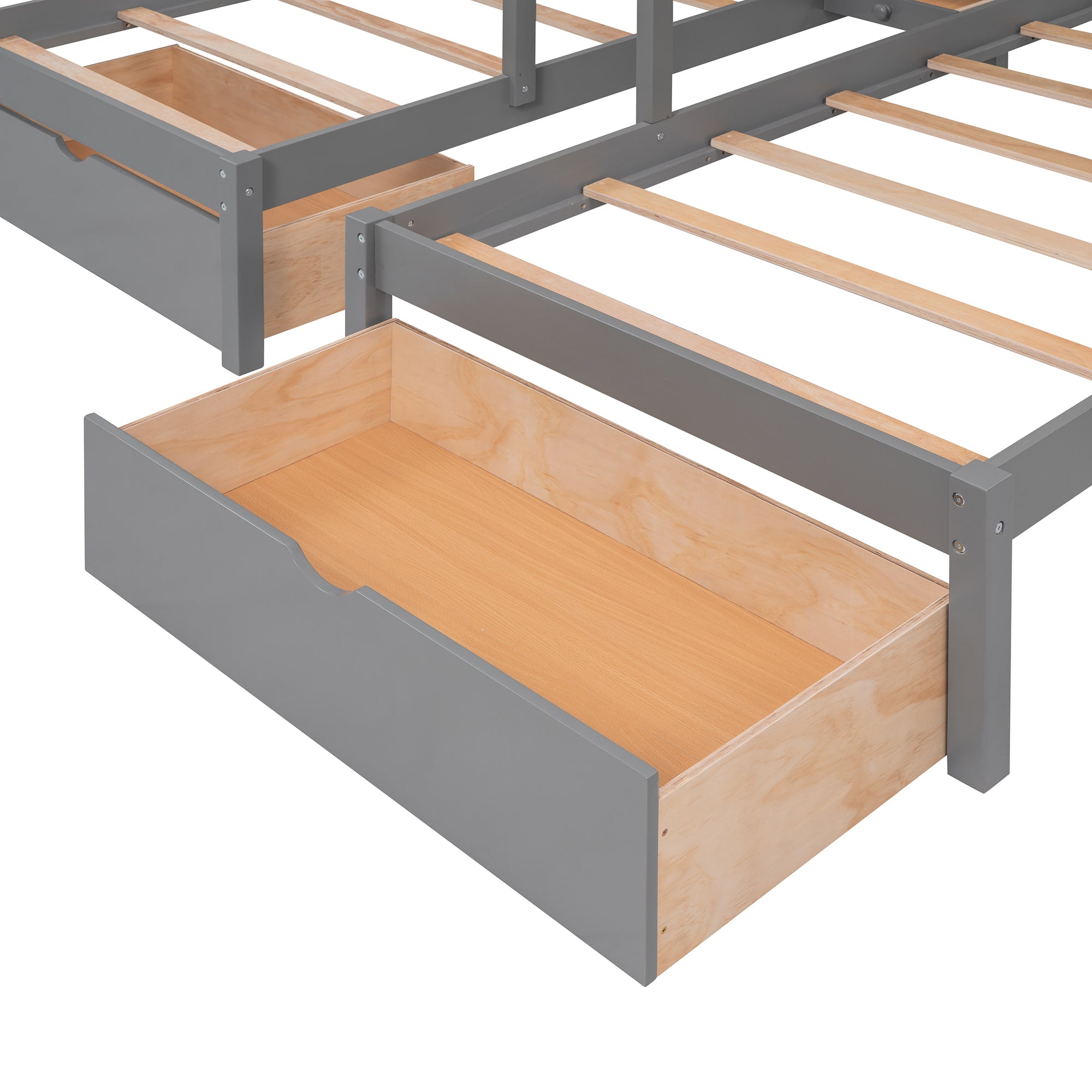 Full Over Twin & Twin Bunk Bed, Wood Triple Bunk Bed with Drawers and Guardrails (Gray) - Atlantic Fine Furniture Melbourne FL