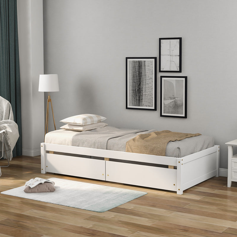 Twin Bed with 2 Drawers, Solid Wood, No Box Spring Needed ,White(New SKU:W504P149042)