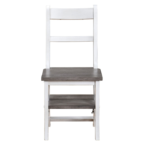Solid Wood Foldable Ladderchair Dual Purpose Stepladders Step Display Stand Flower Stand Forhome, Library, Kitchen - Antique White / Sandstone