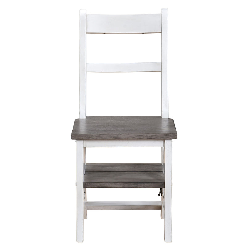Solid Wood Foldable Ladderchair Dual Purpose Stepladders Step Display Stand Flower Stand Forhome, Library, Kitchen - Antique White / Sandstone