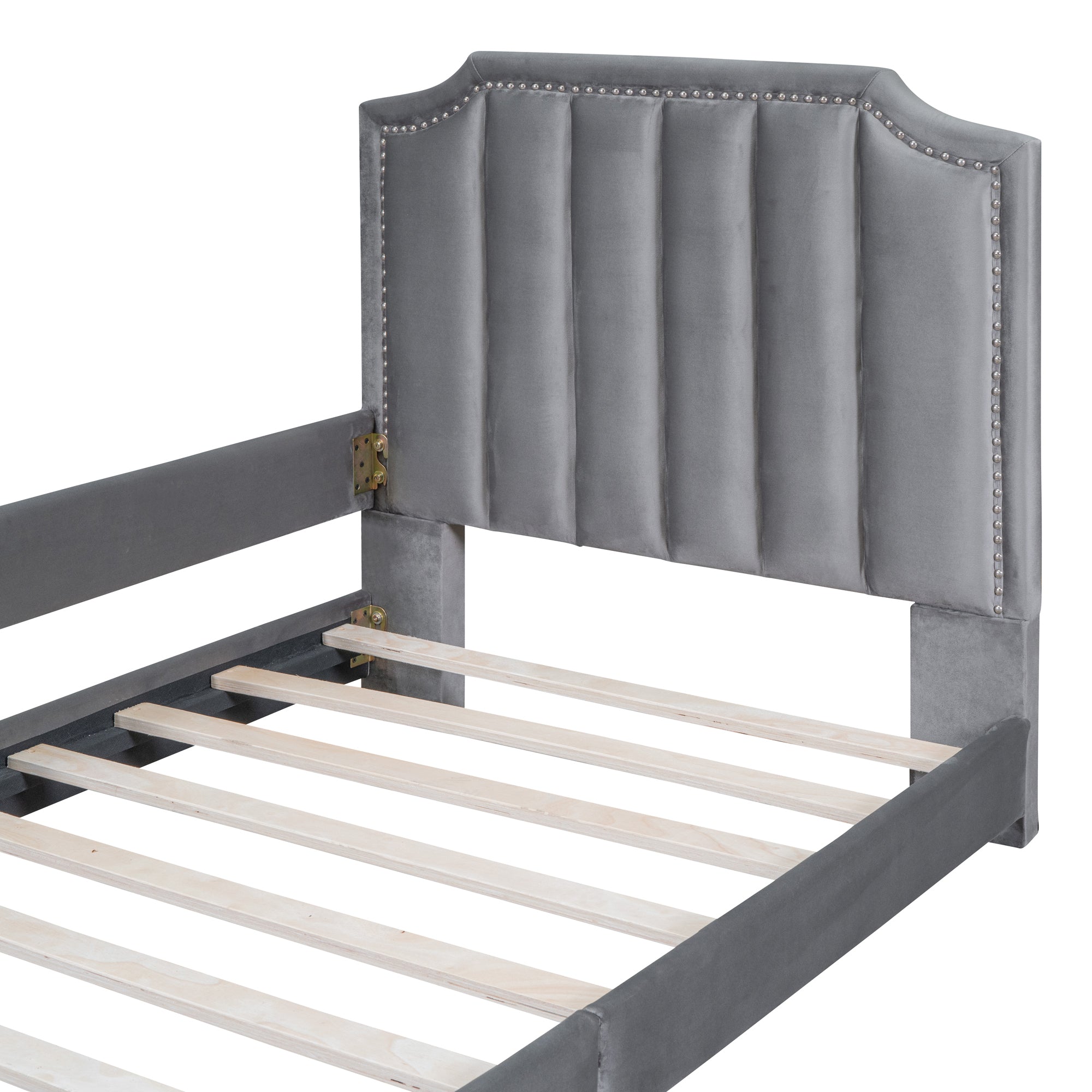 Twin Size Upholstered Daybed with Classic Stripe Shaped  Headboard, Gray - Atlantic Fine Furniture Melbourne FL