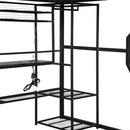 Full Size Gaming Loft Bed With Built In Work Station, Open Wardrobe, LED And Multiple Storage - Black