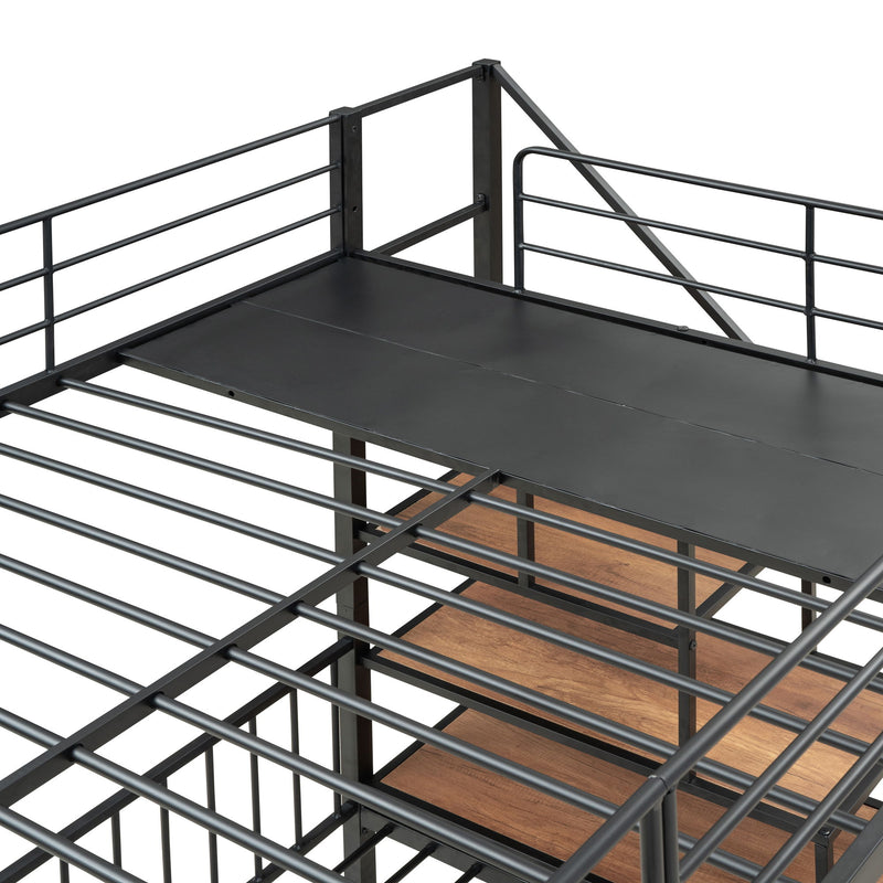 Full Over Twin-Twin Triple Bunk Bed With Drawers And Staircase - Black