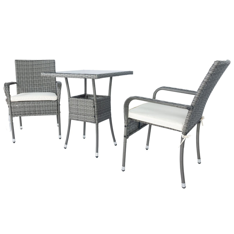 3 Piece Patio Wicker Conversation Set Wicker And Cushion - Gray / White