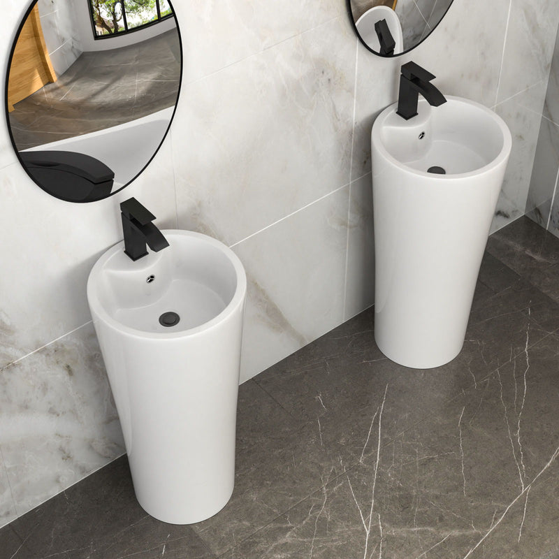 15" Pedestal Sink With Space Saving Design, Smooth Non Porous Surface For Powder Rooms - White