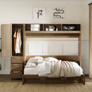 Full Size Murphy Bed With Wardrobe, Drawers, And Open Shelves - Wood