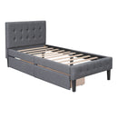 Twin Size Upholstered Platform Bed With 2 Drawers - Gray