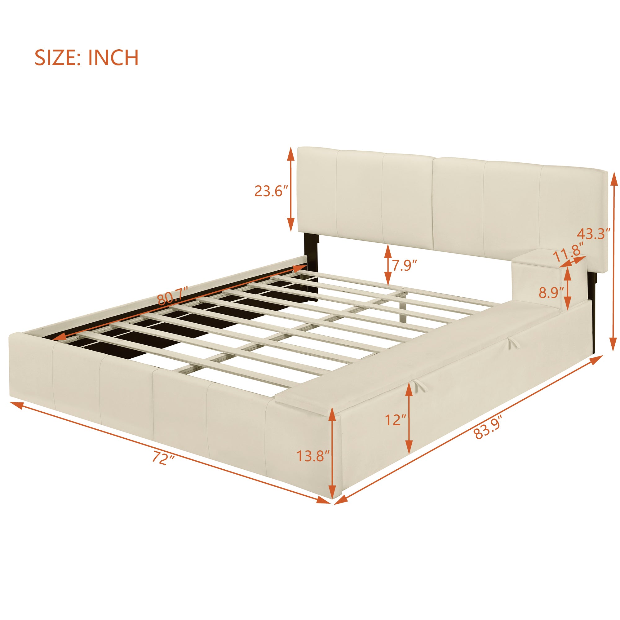 Queen Size Upholstered Platform Bed with Lateral Storage Compartments and Thick Fabric, Velvet, Beige - Atlantic Fine Furniture Melbourne FL