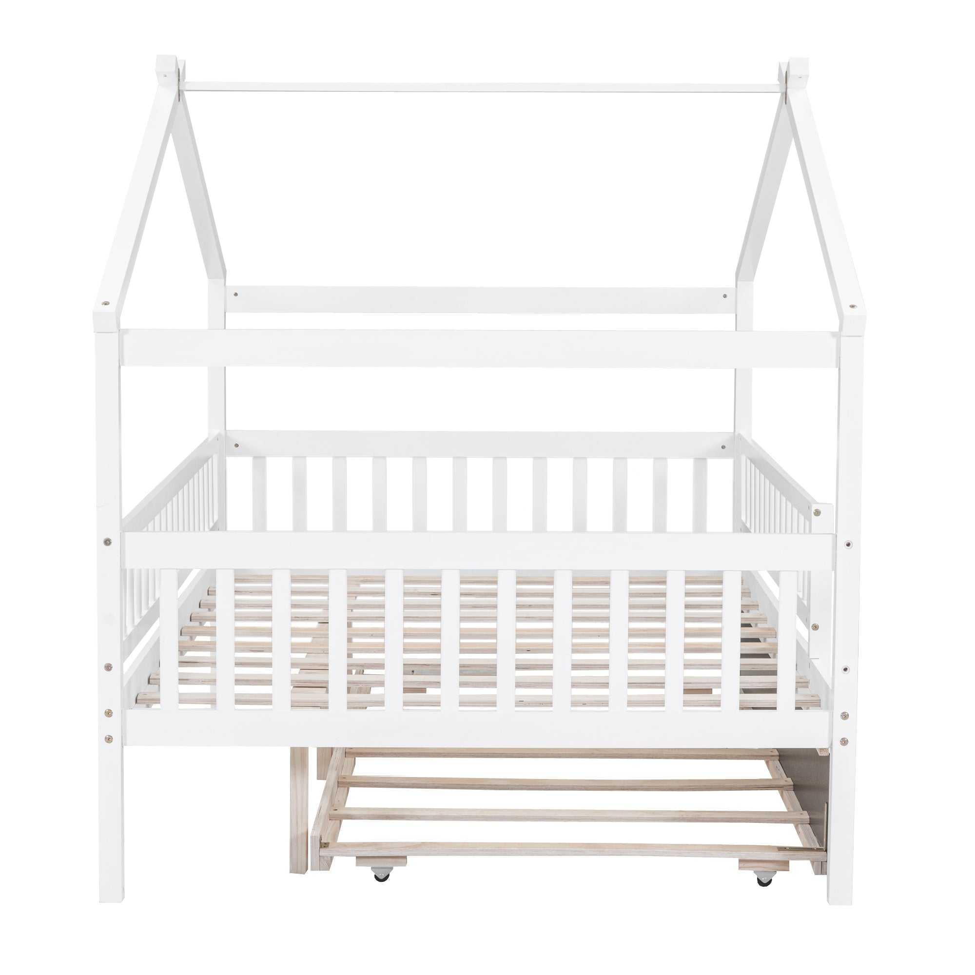 Full Size Wooden House Bed with Twin Size Trundle, White - Atlantic Fine Furniture Melbourne FL