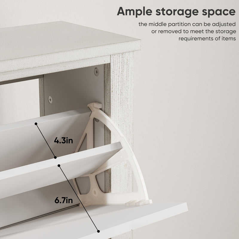 Retro Shoe Storage Cabinet, Mid Century Vintage Freestanding With 2 Flip Drawers, Suitable For Entryway - Retro White / White / Vintage