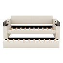 Twin Size Upholstery Daybed with Storage Arms, Trundle and USB Design, Beige