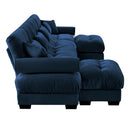Modern Sectional Sofa With Ottoman, Round Bolster Armrests, Waist And Throw Pillows