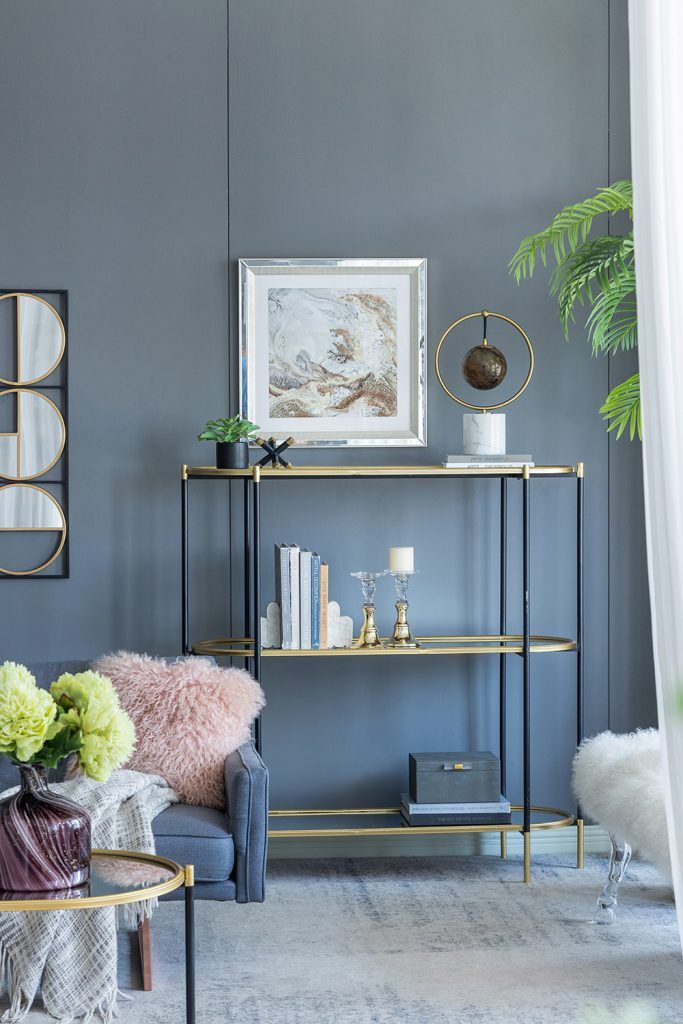 3 Tier Metal Console Table Mirrored Shelf - Black / Gold