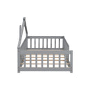 Twin House-Shaped Bedside Floor Bed with Guardrails, Slats, without Door ,Grey