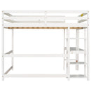 Full Loft Bed with Desk and Shelves,White